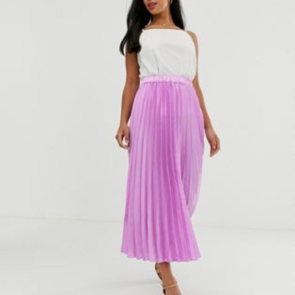 ASOS DESIGN Petite satin pleated column midi skirt